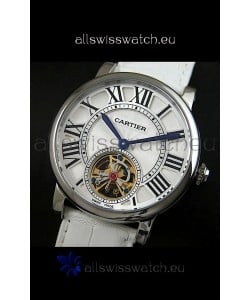 Cartier Ronde de Tourbillon Japanese Replica Watch in White Strap