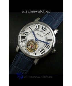 Cartier Ronde de Tourbillon Japanese Replica Watch in Blue Strap
