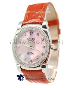 Rolex Cellini Cestello Ladies Swiss Watch Pink Pearl Diamonds Bezel and Hours Markers